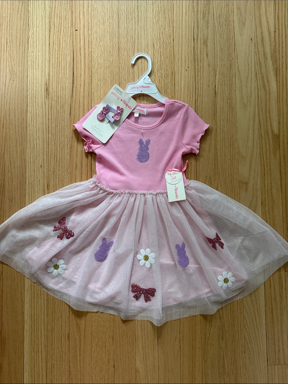 Young Heart 4T Girls Pink Bunny Tulle Dress